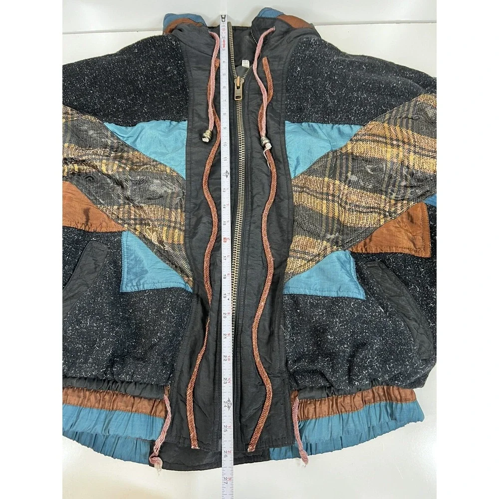 Vintage Wool Blend Multi Colored Multi Material Jacket Teen LARGE Retro Geometry